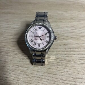 Vintage Juicy Couture Women's Watch Pink Face Sterling Silver Band Needs Battery